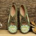 LOSTISY Flower Pattern Elastic Band Round Toe Splicing Retro Casual Flats