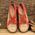 LOSTISY Flower Pattern Elastic Band Round Toe Splicing Retro Casual Flats