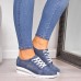 Large Size Women Casual Solid Color Round Toe Lace Up Wedges Loafers