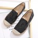 Women Casual Sequined Flowers Pattern Espadrille Flats Loafers