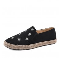 Women Casual Suede Round Toe Star Embroidered Espadrilles Fisherman's Flats Loafers