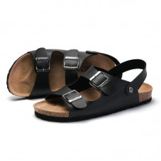 summer trend male cork beach clip feet couple leather sandals