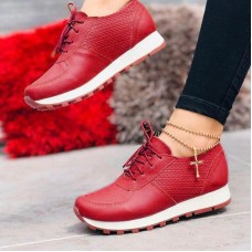 Large Size Women Lace-up Solid Color Casual Sneakers