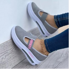 Large Size Women Letter Print Elastic Slip-On Comfy Breathable Mesh Comfy Platform Sneakers